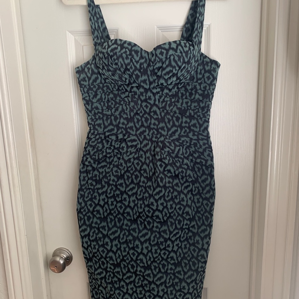 Zac Posen Teal Animal-Print Midi Dress